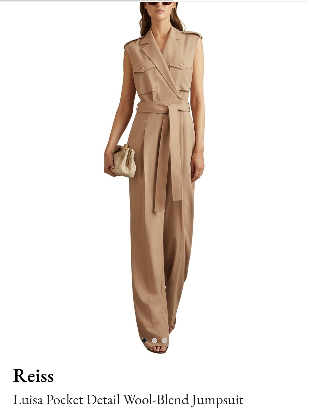 Reiss Sleeveless Belted Jumpsuit in Camel